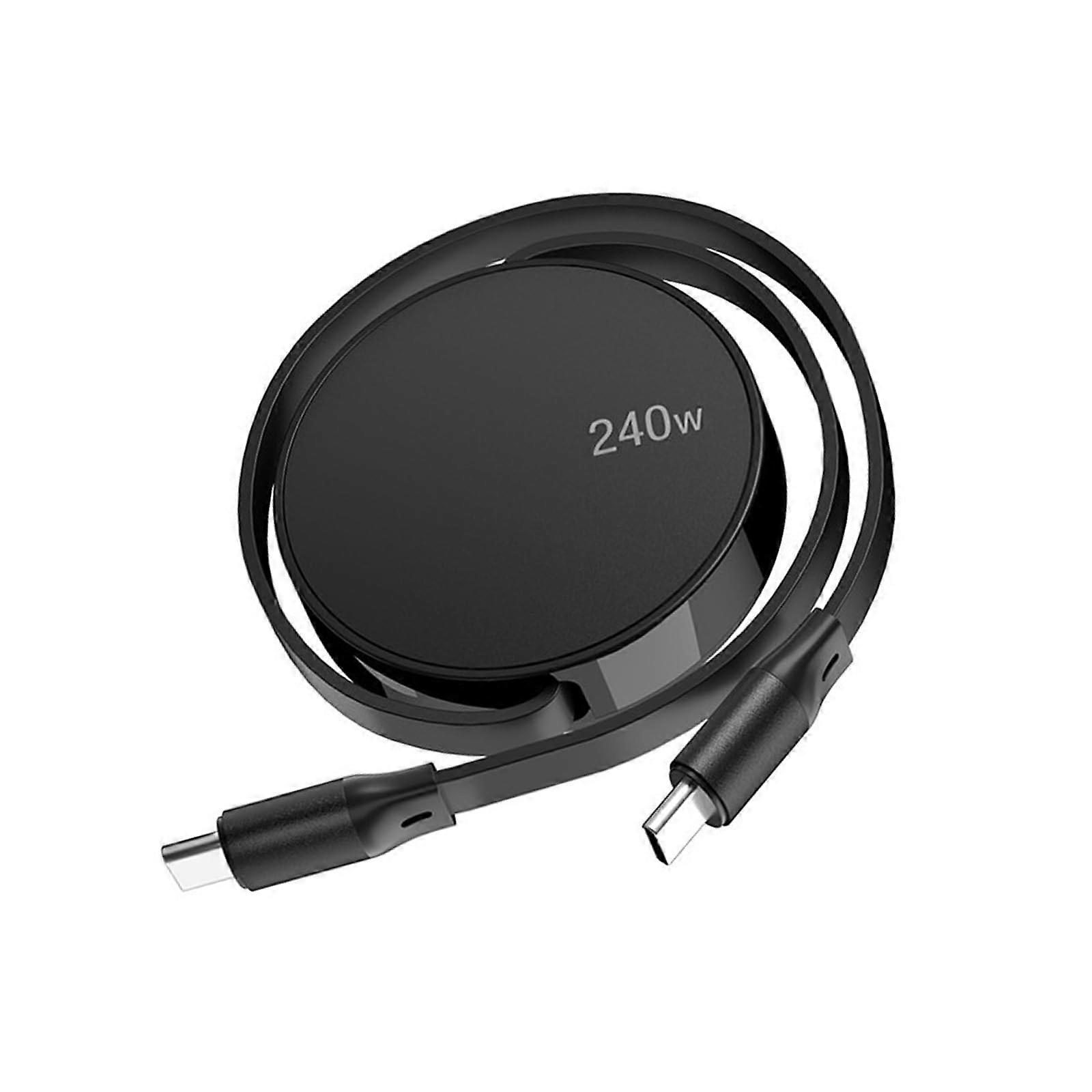 USB C Fast Charging Cable 240W PD Retractable Adjustable Length Data Sync for Laptop and Phone Black