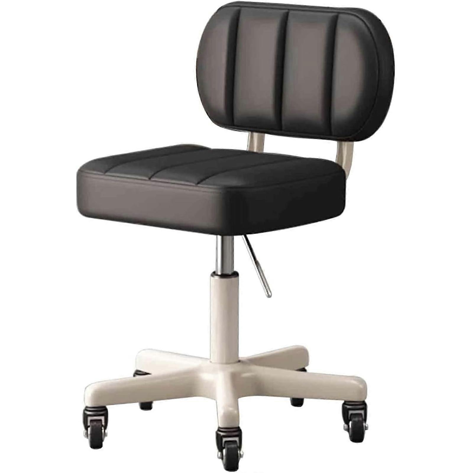 Black Rolling Stool with Back, Height Adjustable Ergonomic Swivel Chair for Office or Studio