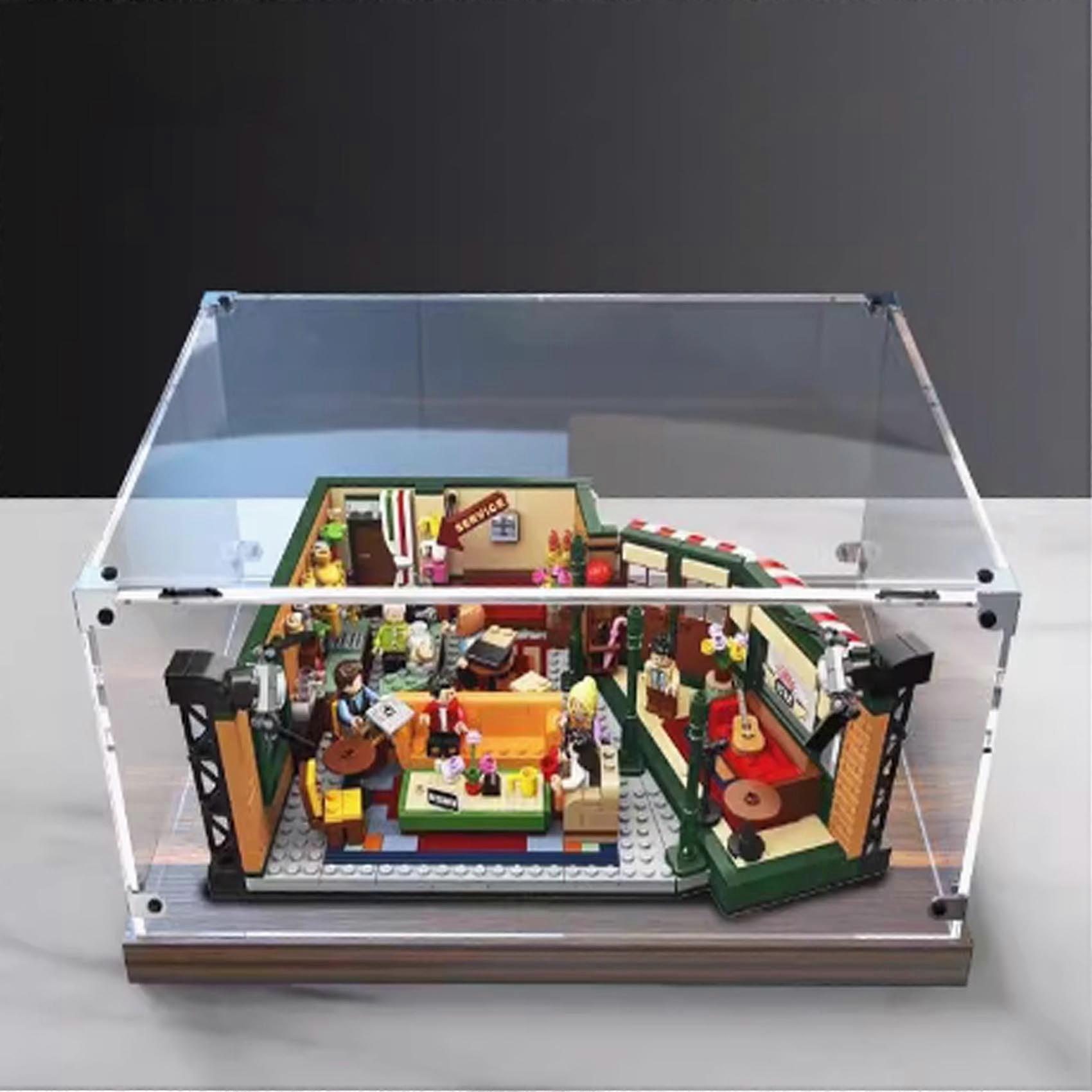 Display Case for  21319 Cafe Corner Model, Dustproof Clear Acrylic Box with Walnut Base