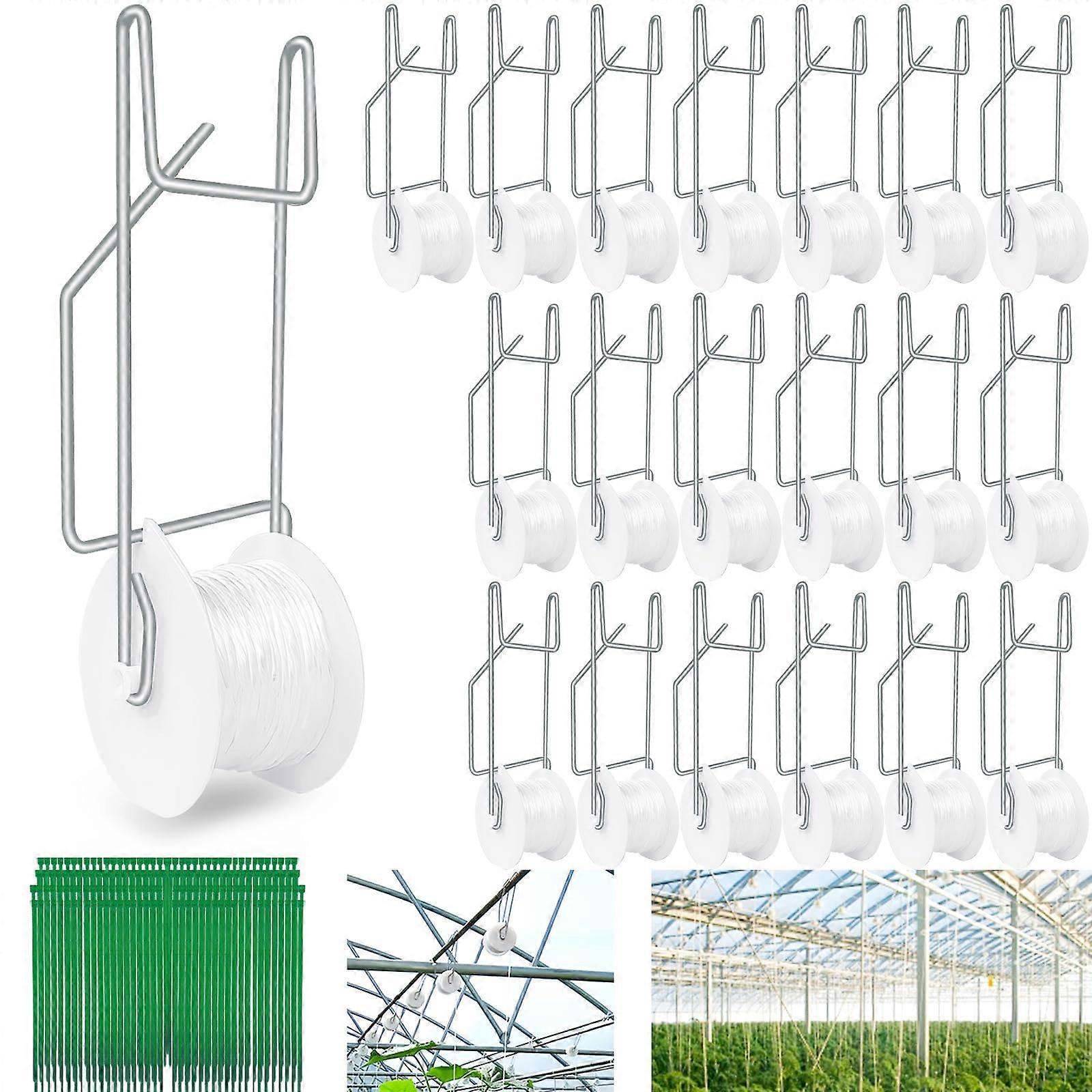 Greenhouse Tomato Trellis Kit, 120Piece Roller Hooks and String, Quick Install, Gentle Stem Care