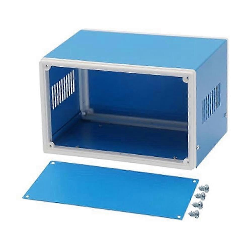Blue metal electrical project box for DIY electronics, protective electric enclosure case