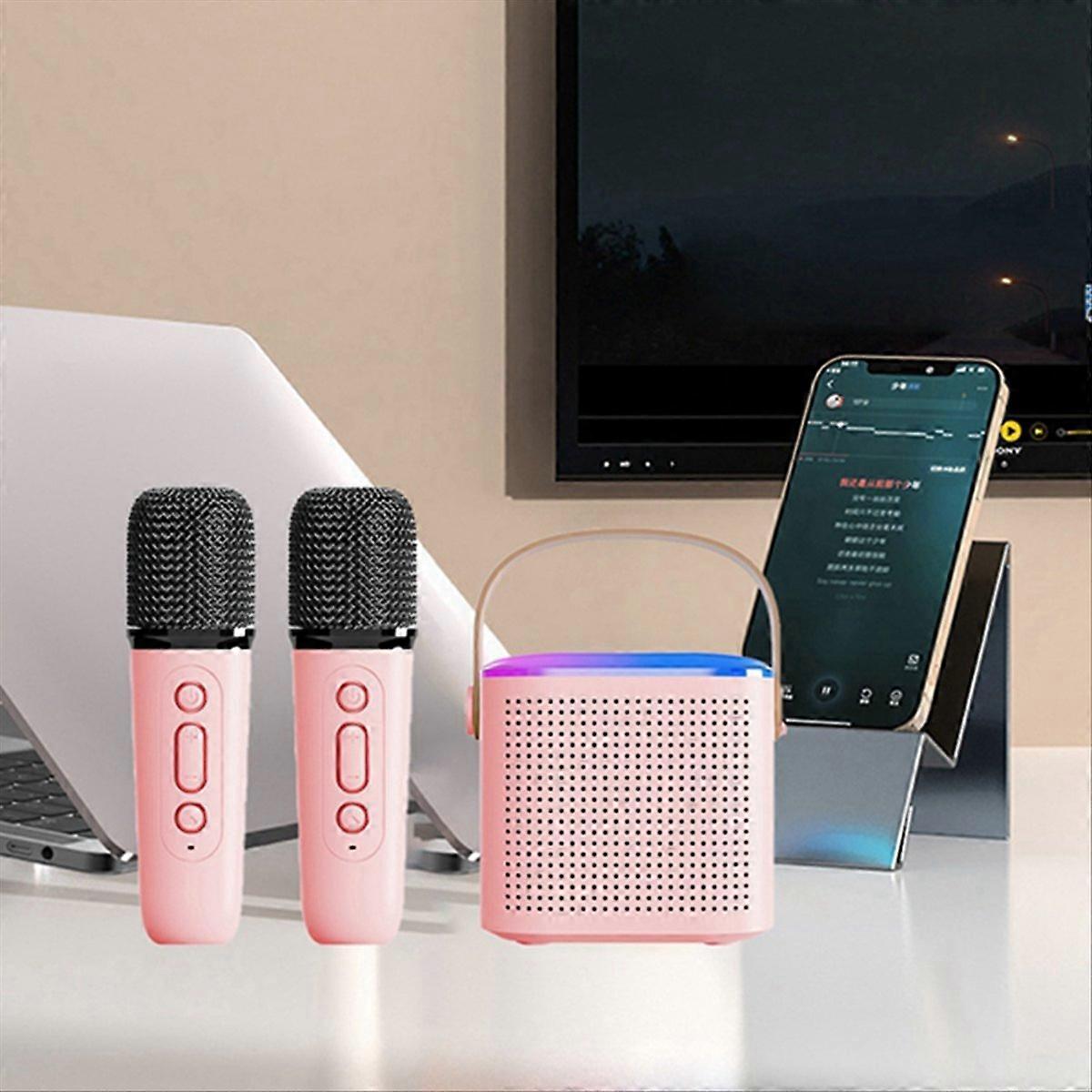 Bluetooth 5.3 Speaker System with 2 Wireless Microphones Pink