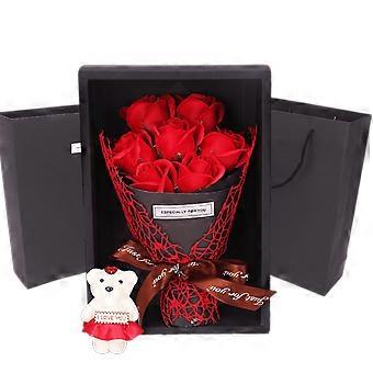 Valentine’s Day Rose Soap Bouquet Gift Box – Romantic Scented Soap Flowers + Teddy Bear, Festive Gift for Lovers & Anniversaries