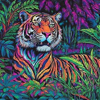 Black Light Style Tiger jigsaw puzzle game for adults and kids S0442