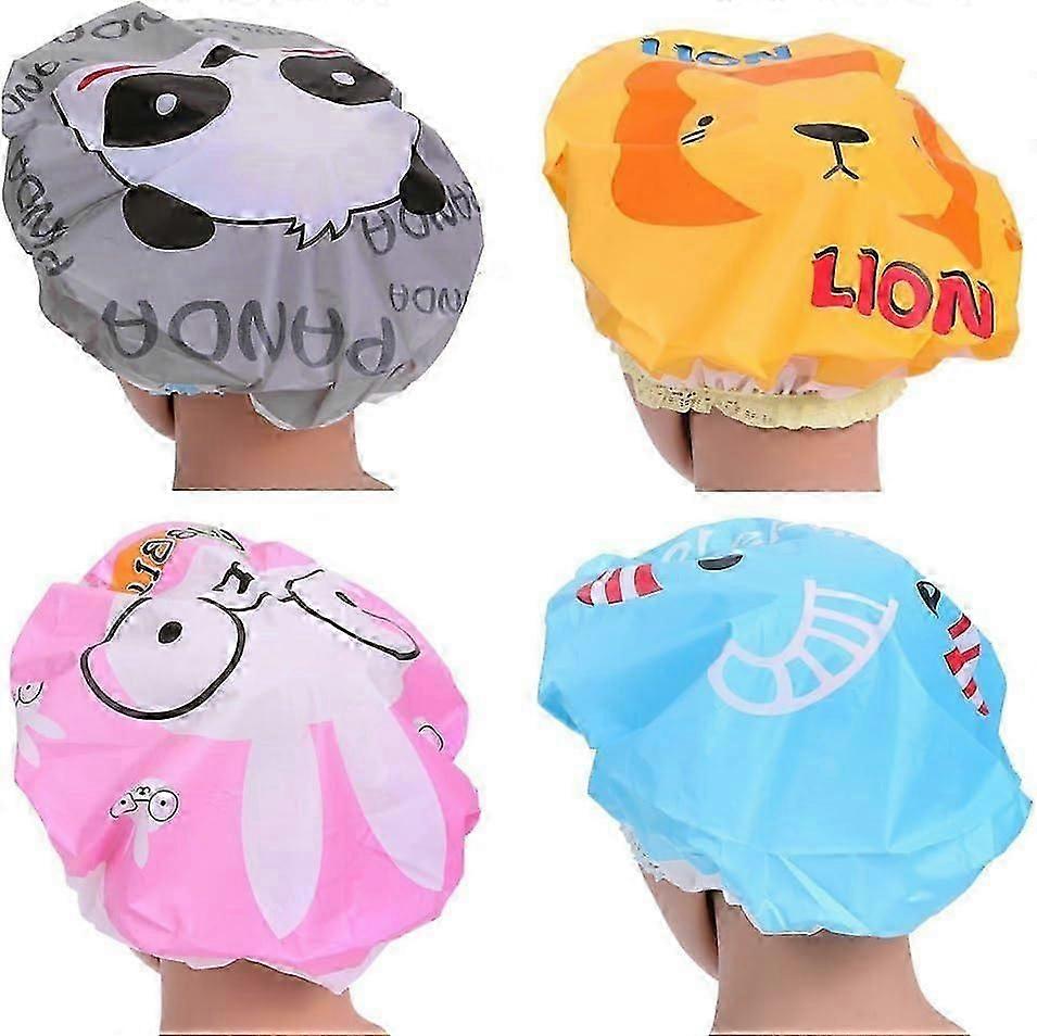 Reusable Shower Cap/Reusable Animal Pattern Waterproof Bath Cap (4 Caps)/