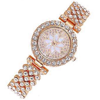 Relógio feminino decorativo em liga metálica com strass.