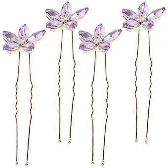 Rhinestone Hair Pins U Shaped Bridal Hair Accessories Purple 7.7x2.4x1.5cm Decorative 4Pack