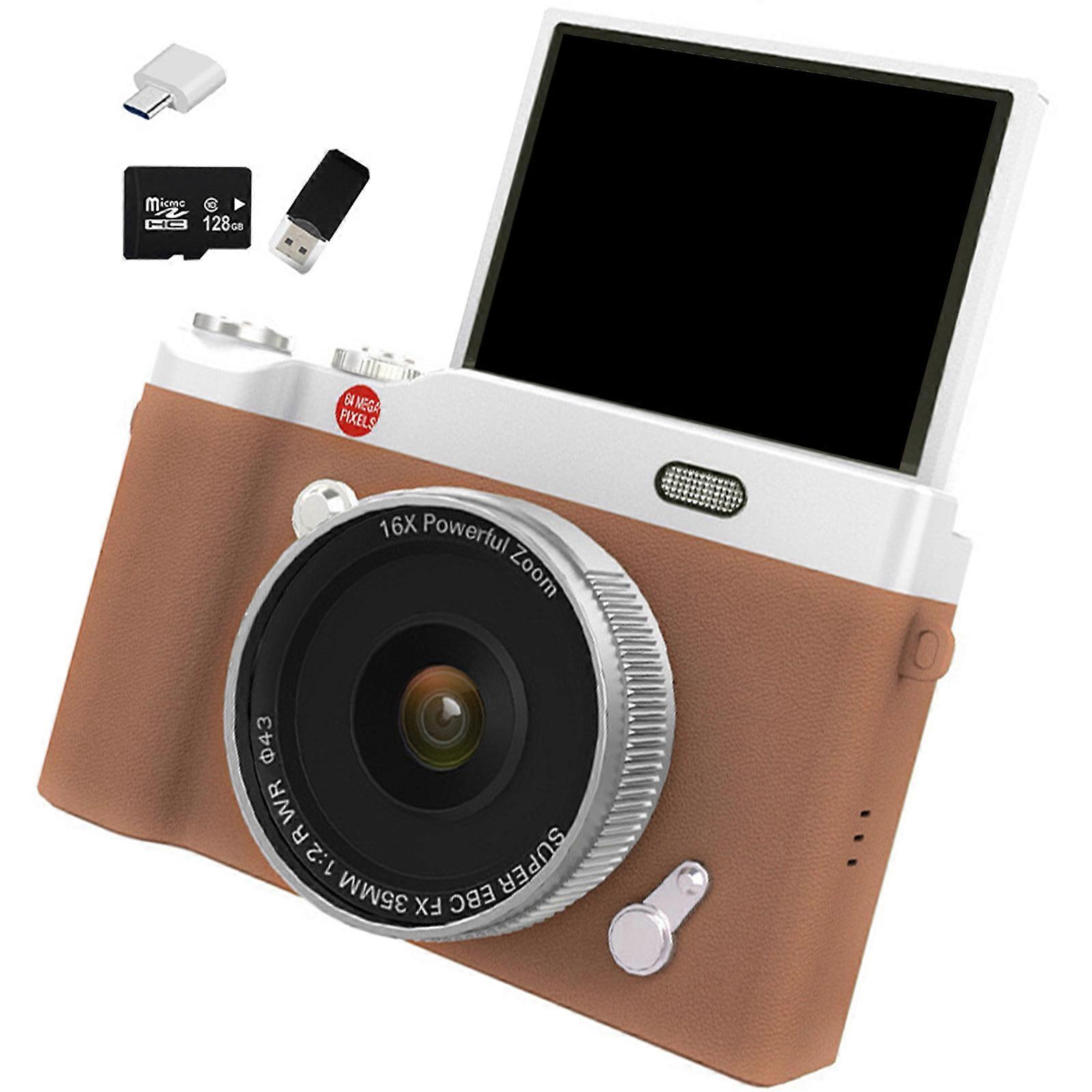 Digitalkamera mit 180° drehbarem Bildschirm, 16-fachem Digitalzoom und praktischem Design für die Content-Erstellung (braun)