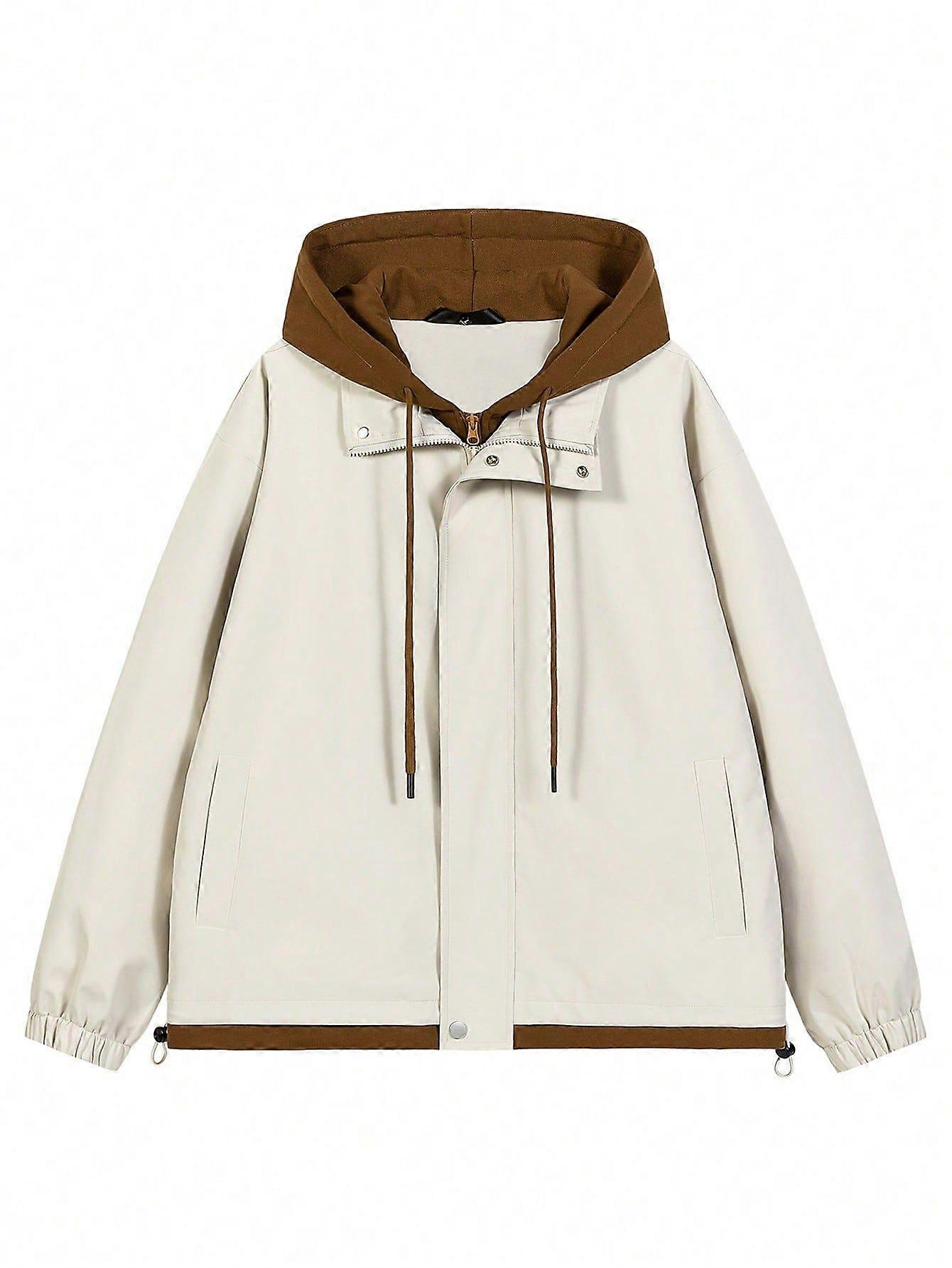 Men Colorblock Drawstring Hooded Jacket