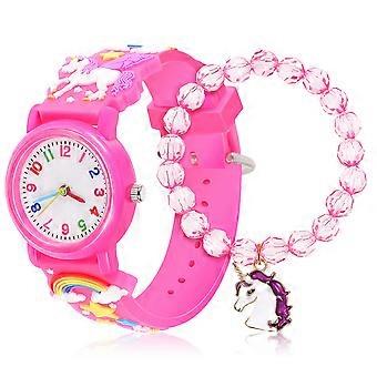1 Set Unicorno Orologio Braccialetto Ragazze Cartoon Watch Beaded Bracelet Bambini Orologio Da Polso