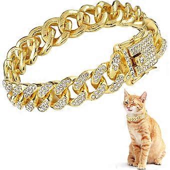 Collier pour chat à maillons cubains en forme de diamant avec boucle sécurisée, collier de 12 mm de large orné de strass et bijoux pour animaux de compagnie.