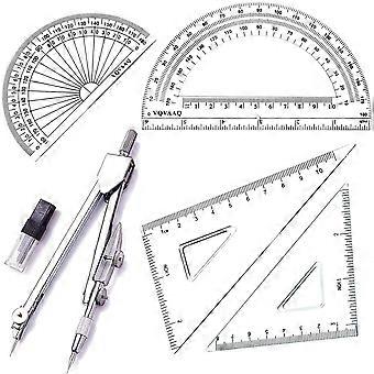Geometrie-Schulset, mit Qualitätskompass, Zeichenkompass, Winkelmesser, Set-Quadrate, Dreieckslinealen (5 PCS-Silber)