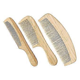 3Pcs Bamboo Comb Anti-static Beard Care For Men And Women Portable Design Light Yellow Ideal For Travel