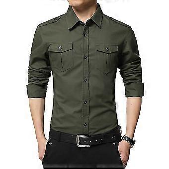 Men's Casual Solid Cotton Slim Fit Shirt with Lapel Collar for Spring Autumn