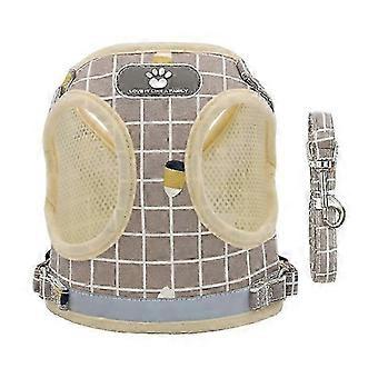 Pet Harness and Leash for Small Dogs Cats Polyester with Reflective Strips Khaki M Size for Walking Jogging Outdoor Use