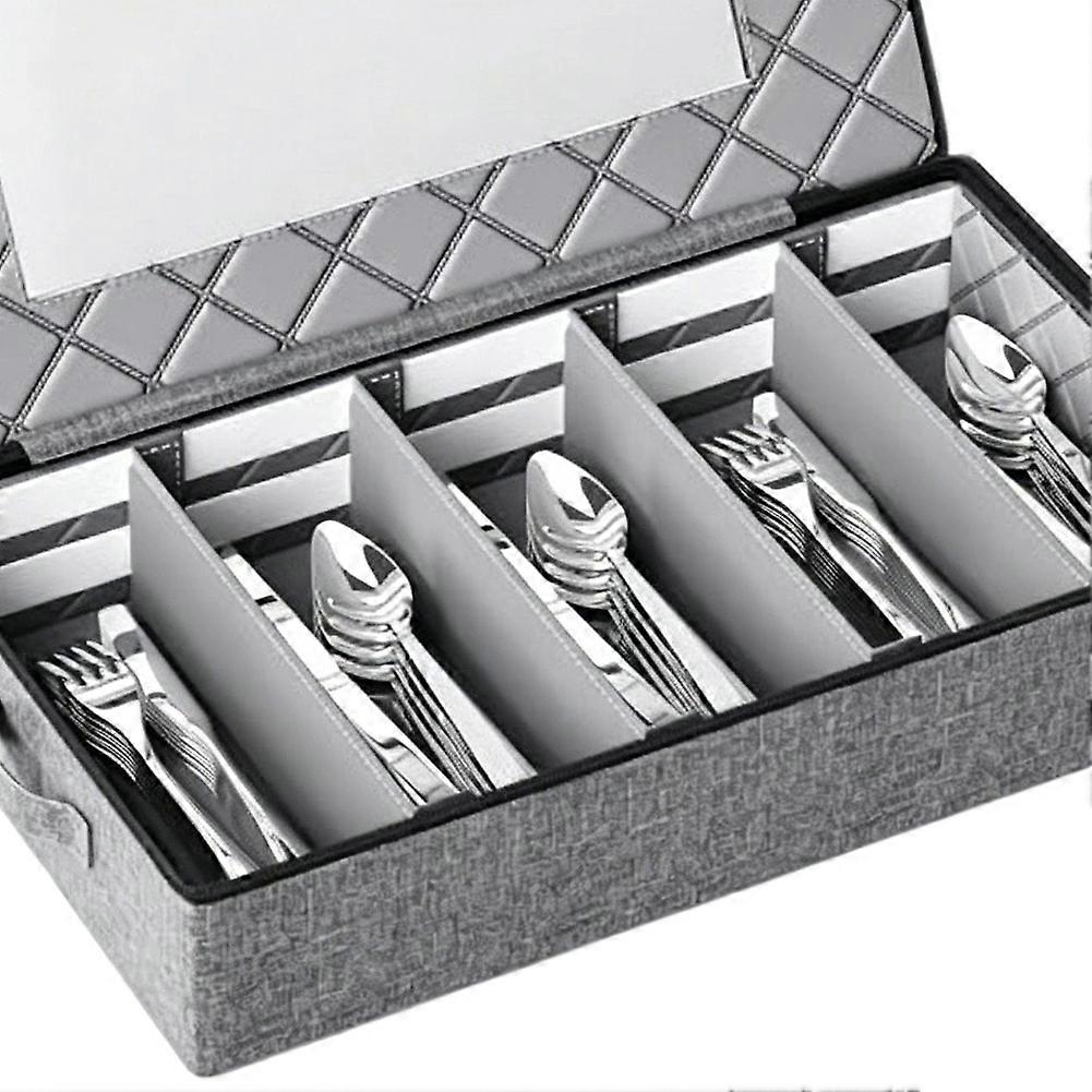 Silverware Storage Box -Adjustable Divider Hard Shell Flatware Organizer with Clear Window and Zipper