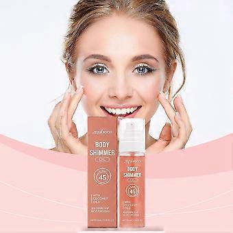 Body Shimmer Oil, SPF 45 Broad Spectrum, Sunscreen Shimmer Body Oil with Coconut Oils, Moisturizing Wateproof Glowing Oil for Body & Face