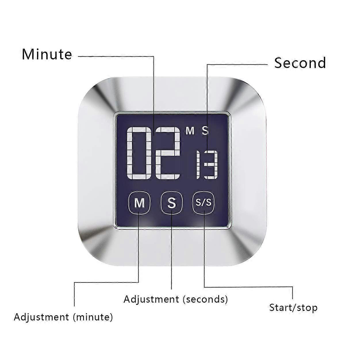 Digital Kitchen Timer Stainless Steel TouchScreen Cooking Timer