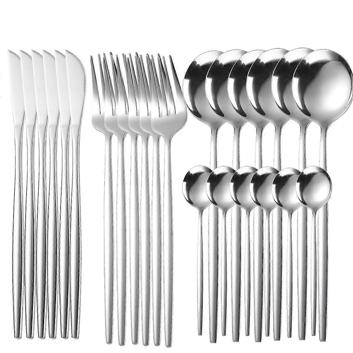 24PCS Cutlery Set Stainless Knife Fork Spoon Flatware Tableware Set