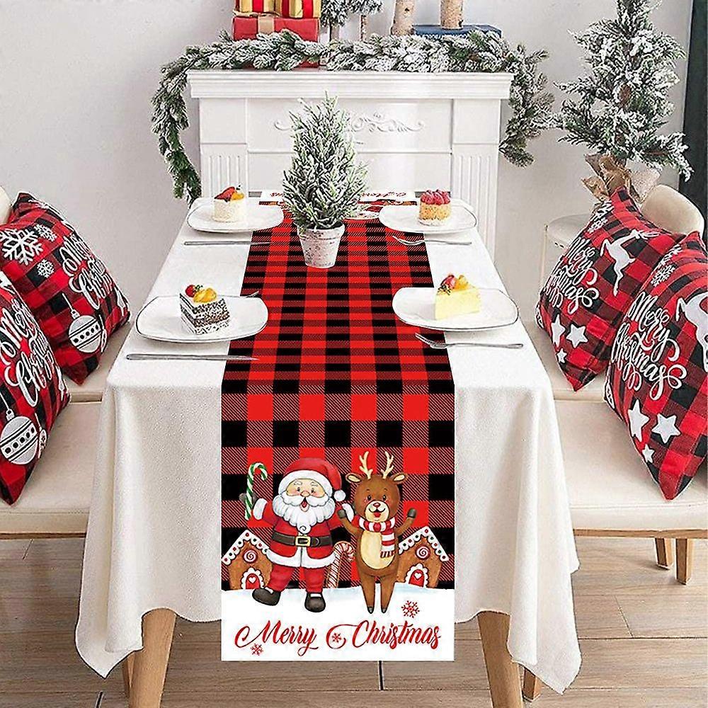 Linen Retro Plaid Table Runner For Office And Study Use