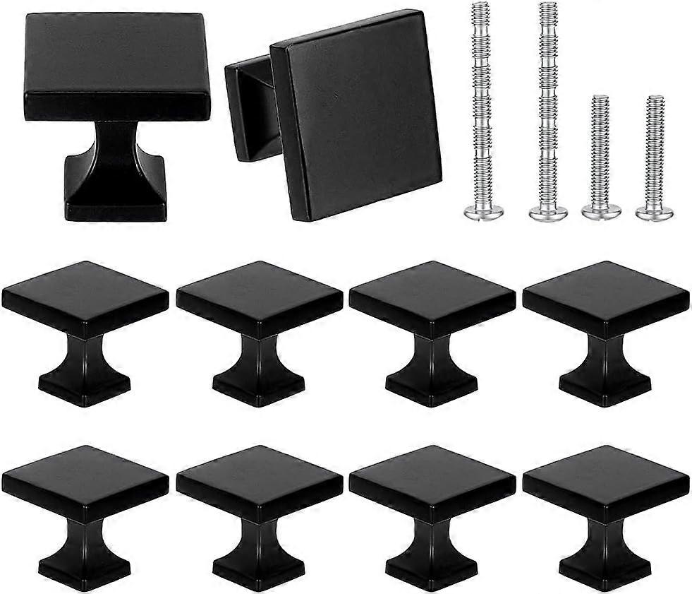 10 Pack Alloy Cabinet Knobs 1 inch Square Cabinet Handles Drawer Knobs and Pulls Matte Black Single Hole Solid Drawer Pulls