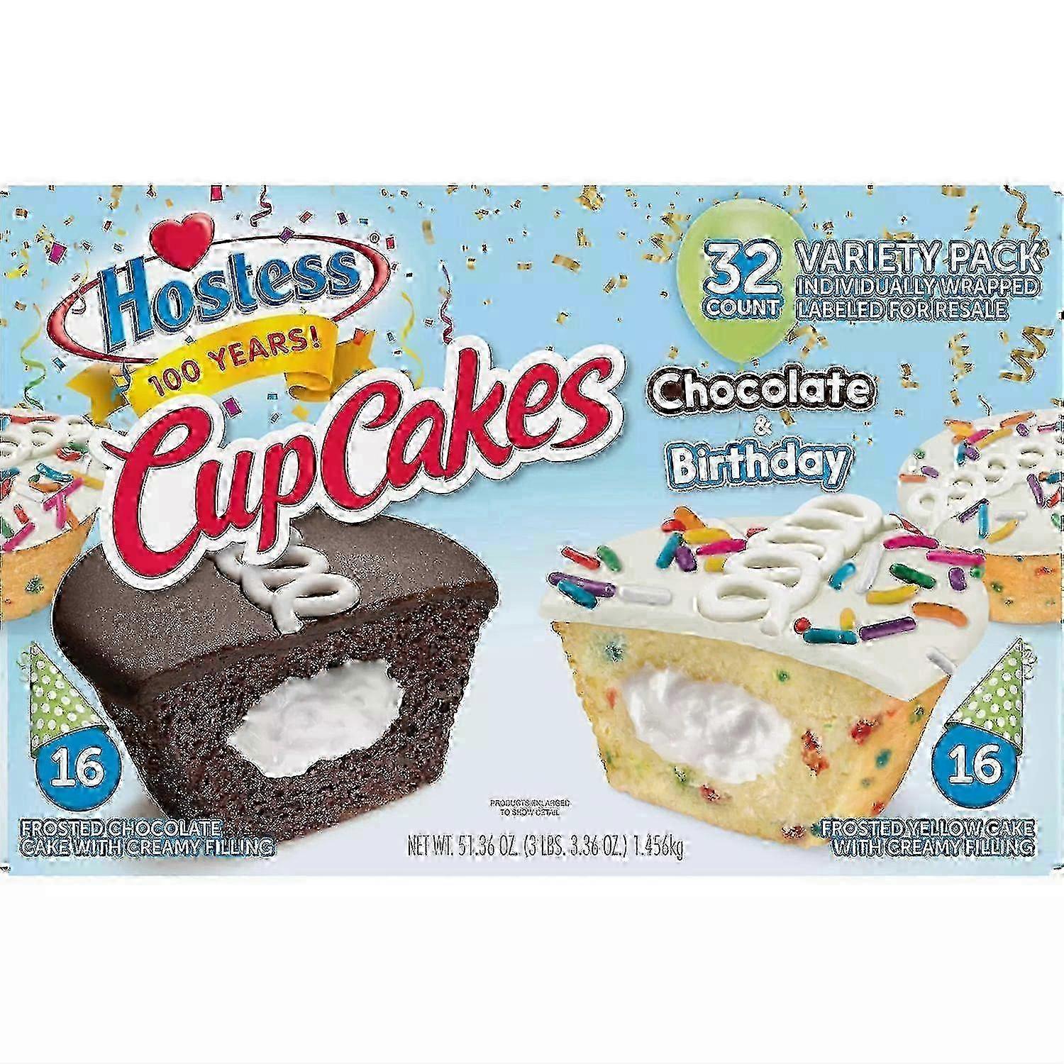 Hostess Birthday Cupcake & Chocolate Cupcake Variety Pack, 32 Ea
