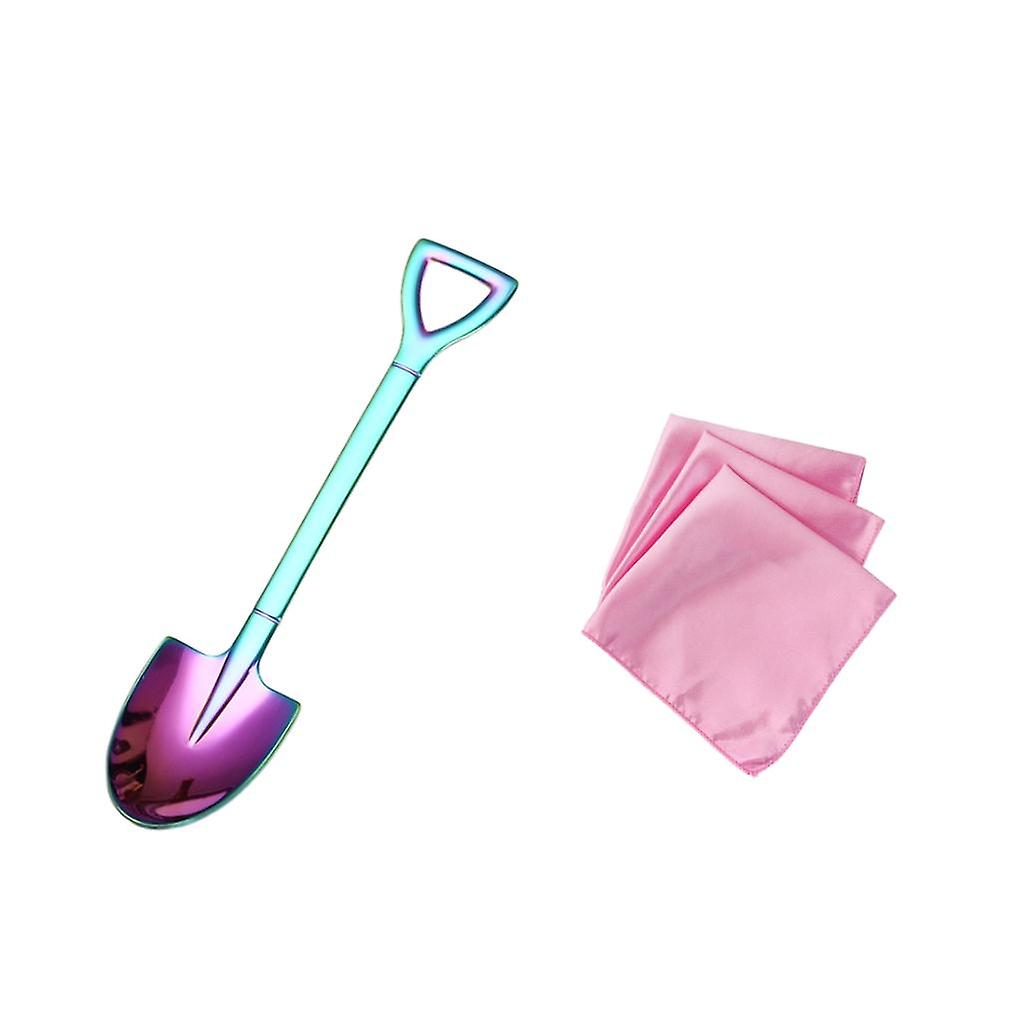 Stirring Mixing Spoon for Cream Teaspoons  Silver Square Pink Cloth