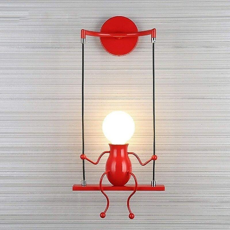 Simple Fashion Doll Swing Children Modern Wall Sconce Living Room Bedroom Creative Bedside Wall Light Holiday/Wedding Gift (Red)