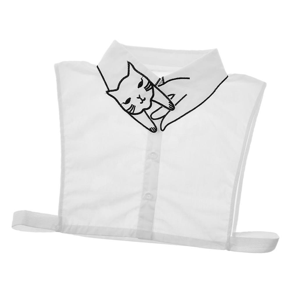 Womens Fake Collar Removable False Blouse Embroidered Kitty