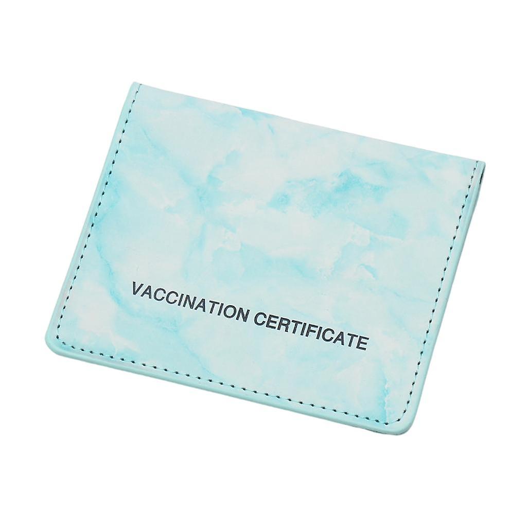 Vaccination Card Protector Slim Leather Wallet for Documents Lake Blue