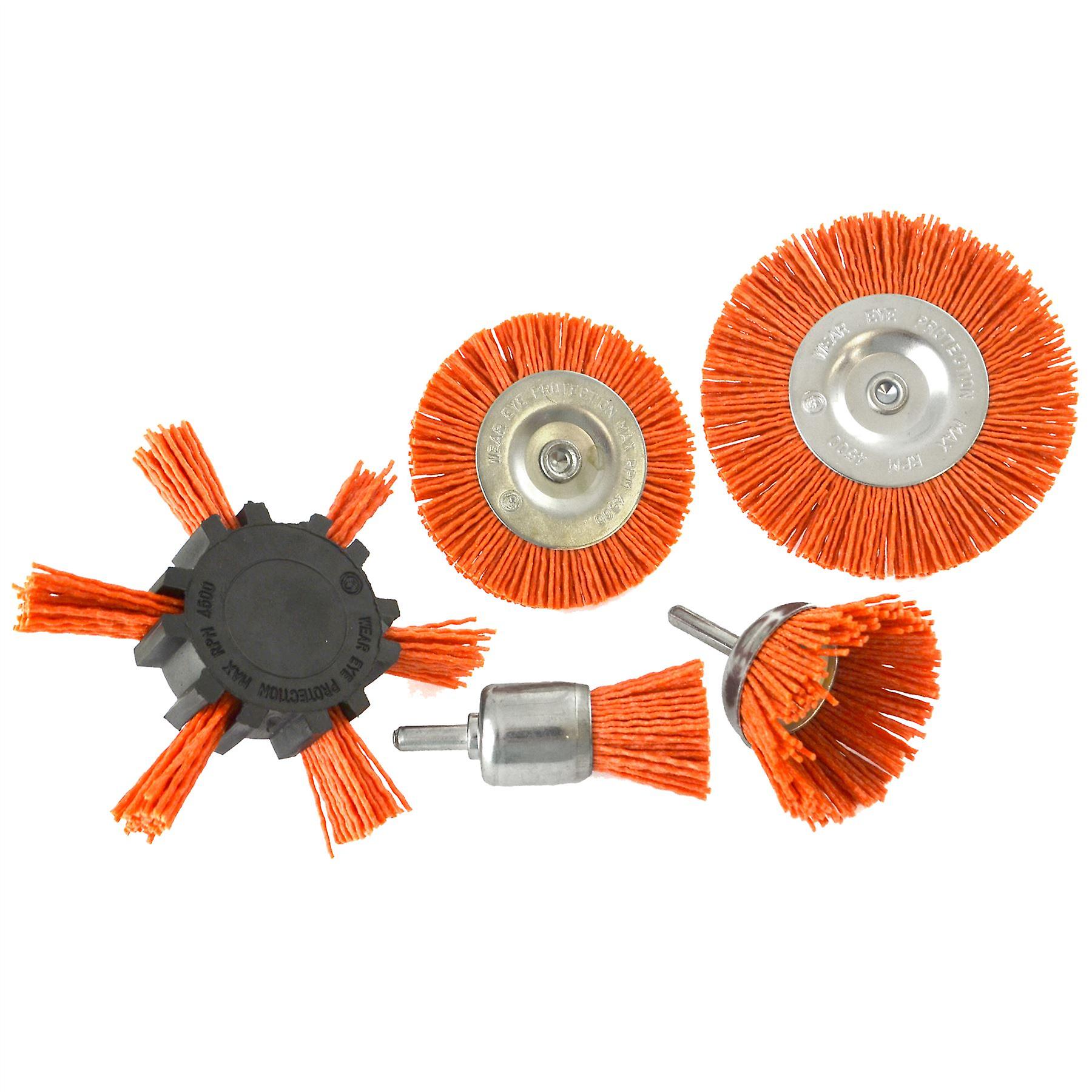 5pc Nylon Abrasive Filament Brush Drill Spindle 6mm Shank De Burring Rust TE876