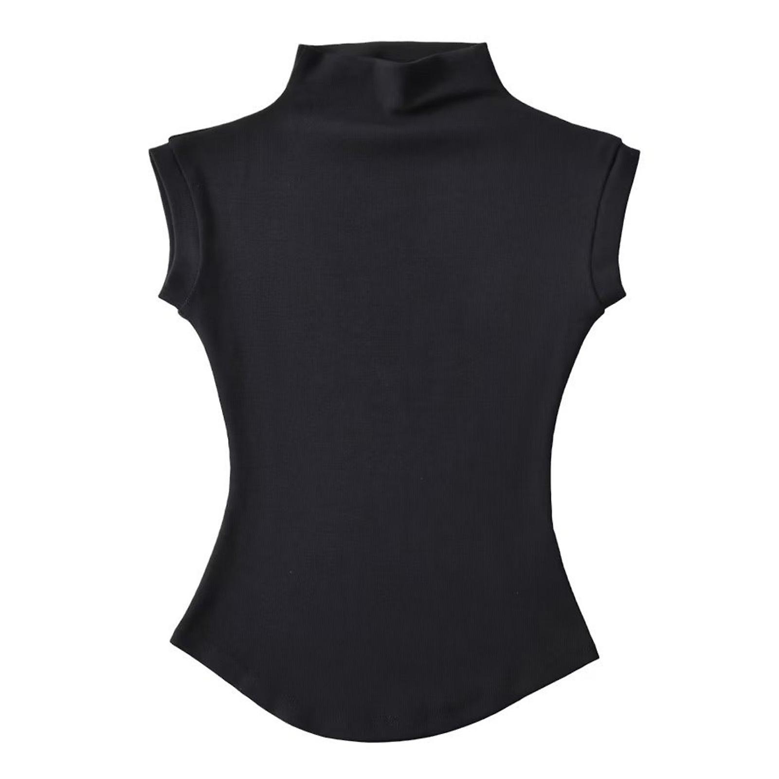 Women's Sleeveless Slim T-shirt Breathable Turtle Neck Basic Tops