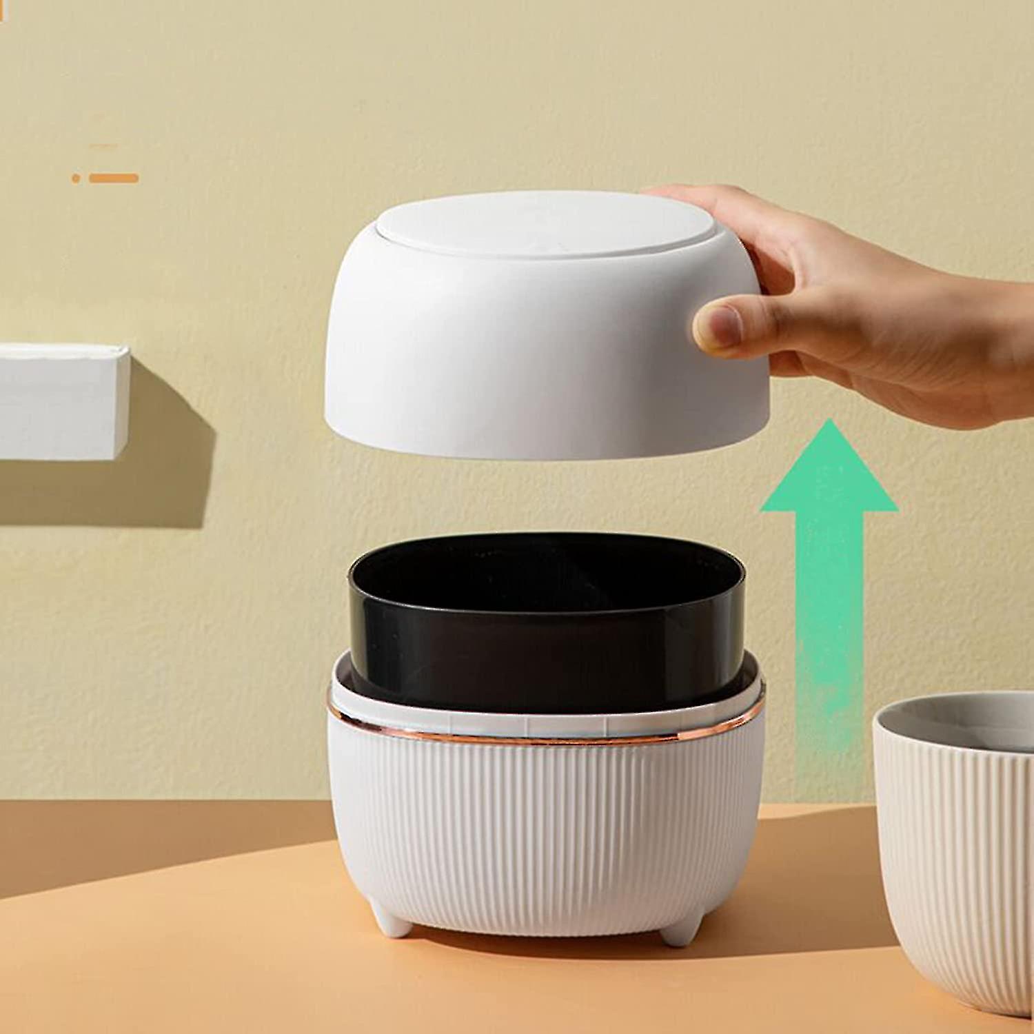 Plastic Trash Bin Creative Mini Desktop Trash Can With Lid Small Home Office Cleaning Trash Button D