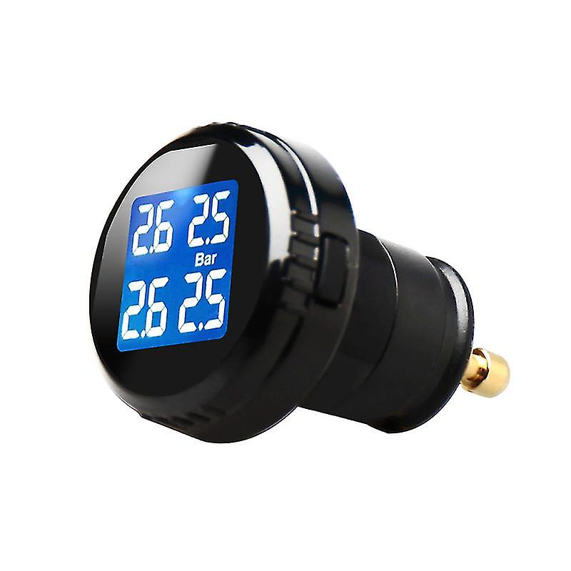 Tire Pressure Monitor With 4 External Cap Sensors Wireless Tire Pressure Monitoring System Tpms Cigarette Lighter Plug Lcd Blue Backlight Display