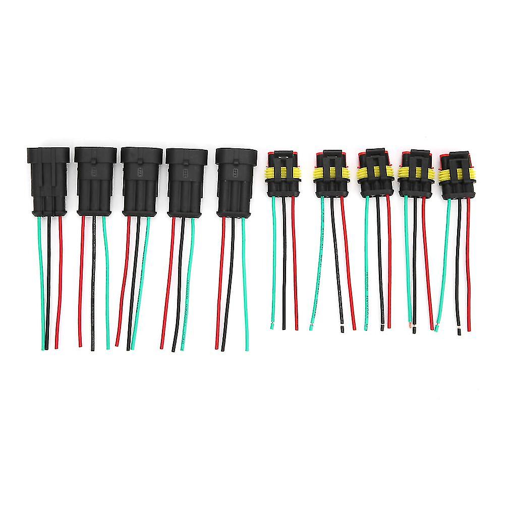5 Sets 1/2/3 Pin Car Waterproof Electrical Connector Plug with Wire Cable3P