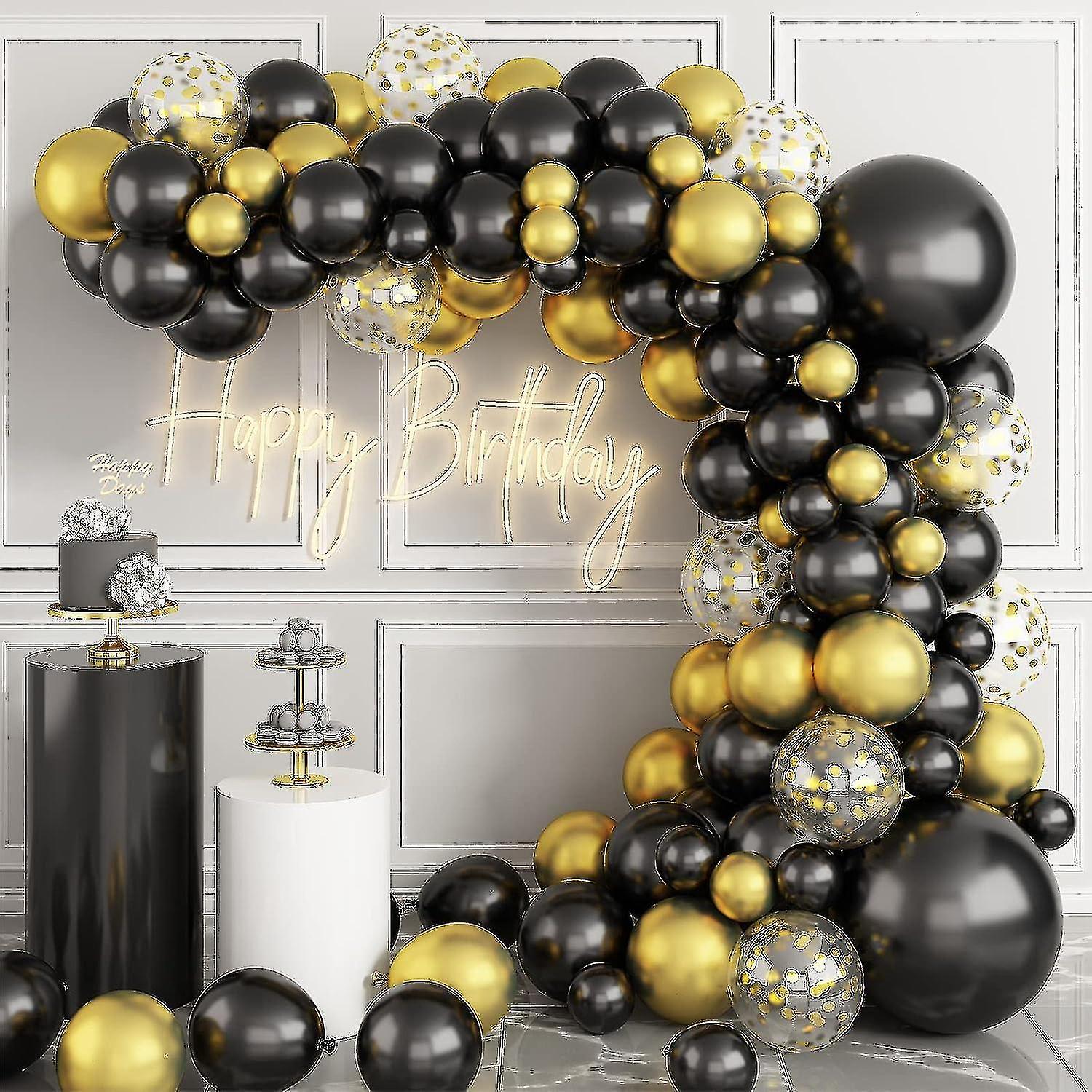 Black Gold Balloon Garland Arch Kit - Metallic Confetti For Various ...
