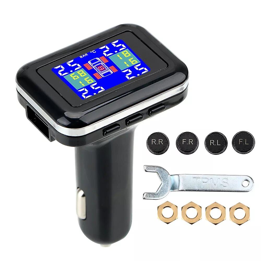 Lcd Screen Display 4 External Sensors Cigarette Lighter Plug Tpms Car Tire Pressure Alarm Monitor System