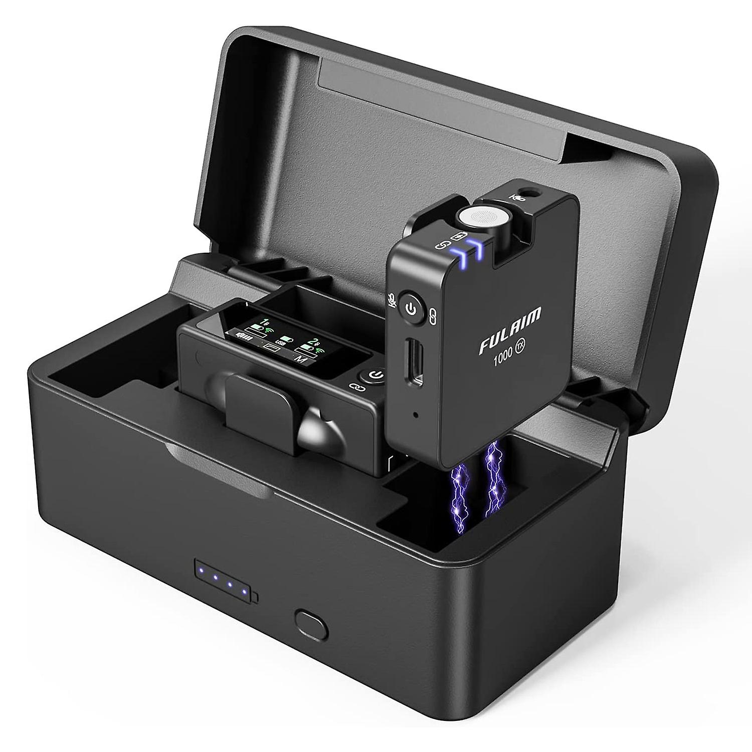 Wireless Lavalier Microphone System with Portable Charging Case 2.4G for Recording YouTube Interview