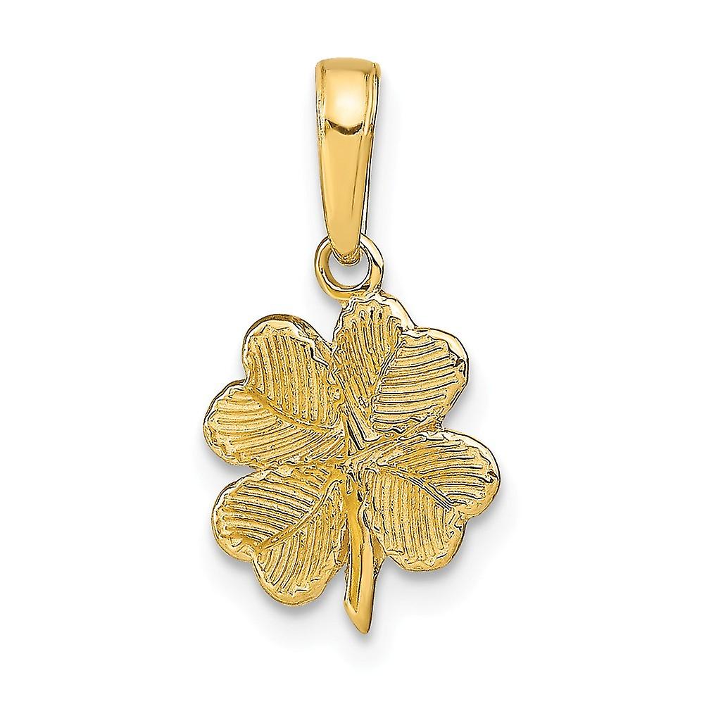 14k Yellow Gold Polished and Textured 4 leaf Clover Pendant Necklace 13x10mm Wide-Pendant for Women