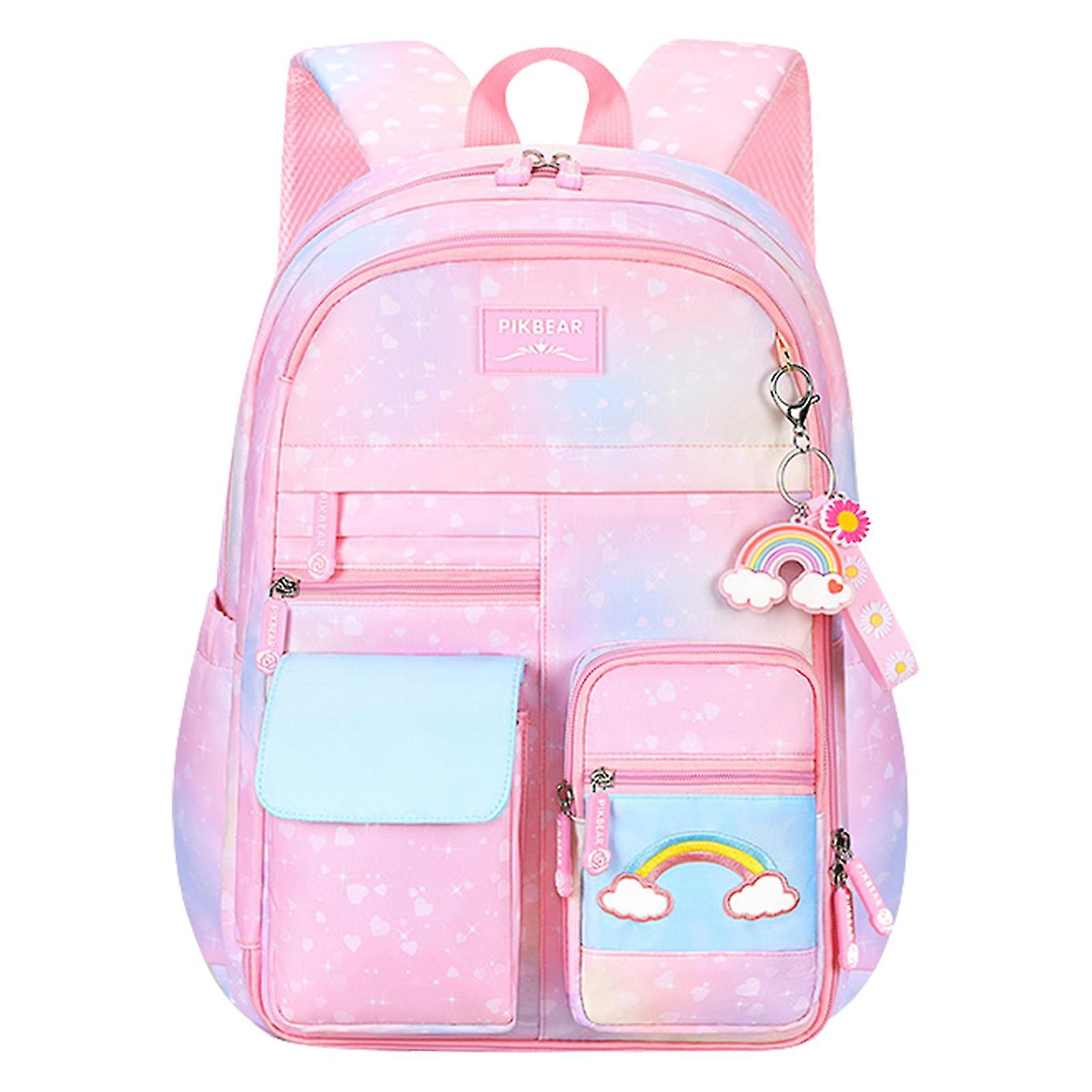 Gradient Pink Elementary School Bag Multi-outer Pouches Water Resistant Camping & Hiking Equipment