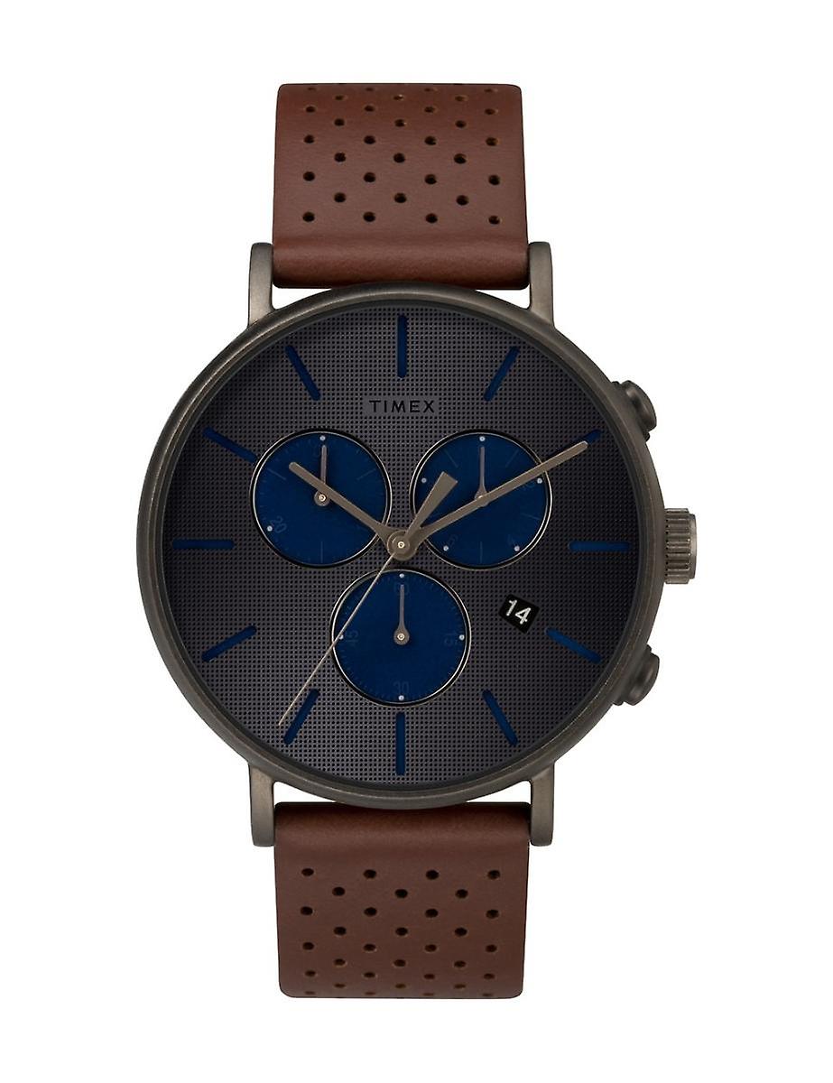 Timex Tw2r80000 男士棕色皮革表带手表