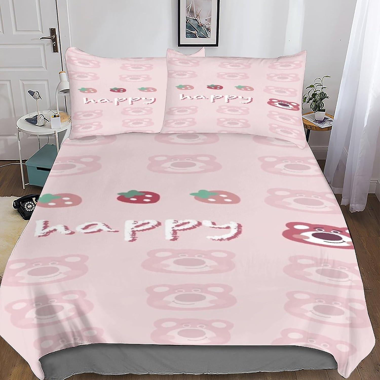 BARDYS Lotso Bedding Set Duvet Cover Set for 3D Printed 3 Pieces Soft Breathable Toy Story Comforter Cover Quilt Cover with Pillowcases Double