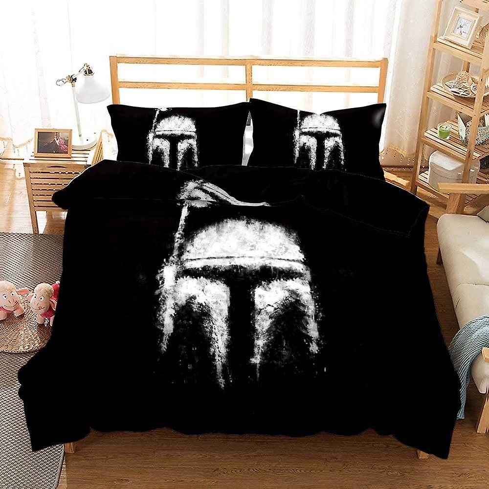 Σετ Παπλωματοθήκης Mandalorian Star Wars 3 Τεμαχίων Μαλακά και Αναπνεύσιμα Λευκά Σετ Κλινοσκεπασμάτων - 1 Παπλωματοθήκη με Φερμουάρ + 2 Μαξιλαροθήκες Wars 03)