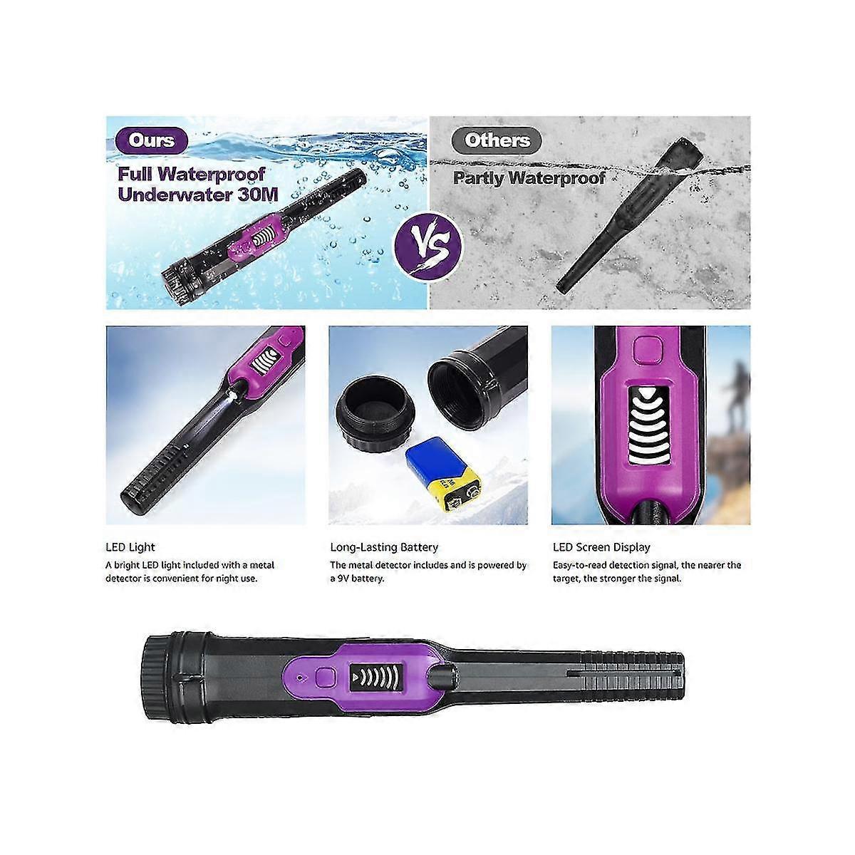 LED-Anzeige Metalldetektor Pinpointer Handheld Pin Pointer IP68 Voll wasserdichte Schatzsuche zu