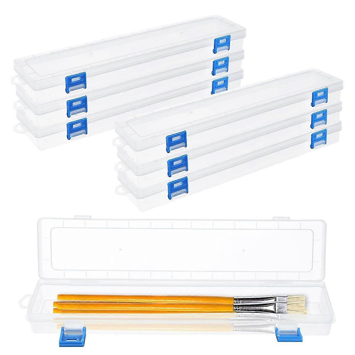 6Pcs Plastic Paint Brush Storage Box,13 Inch Clear Paint Brush Holder Drawing Pen Container with Bu