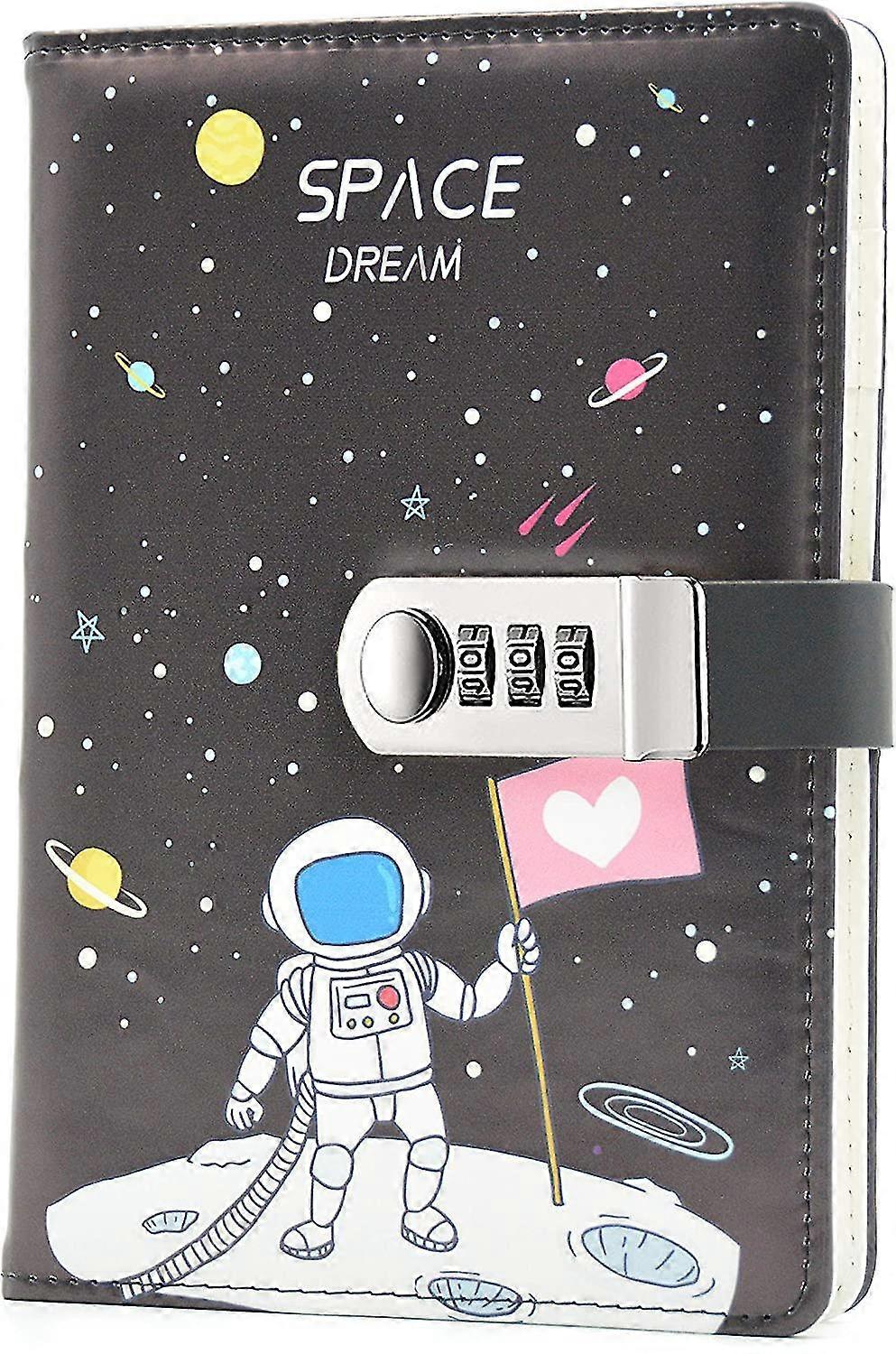 Creative PU Leather Diary with Combination Lock(Outer Space Style), A5 Secret Password Notebook Jour