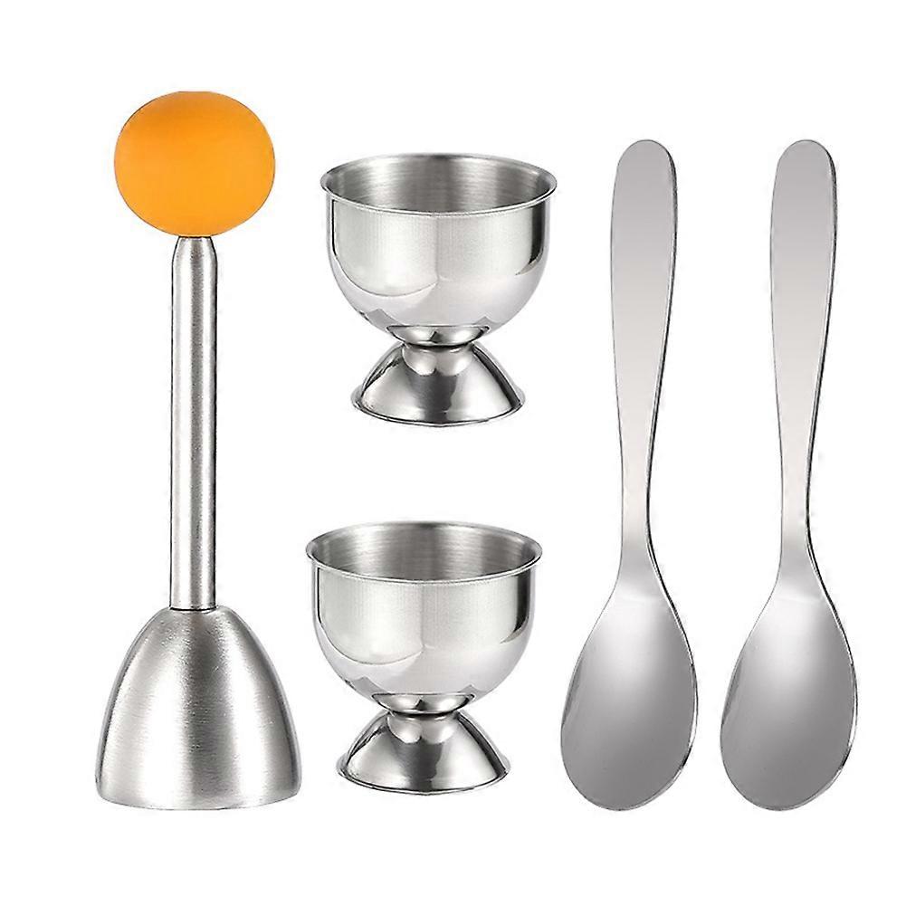 Egg Topper Set Soft Hard Boiled Eggs Separator Tool 2 Egg Cups,2 Metal Spoons&1 Soft Boiled Egg Cut