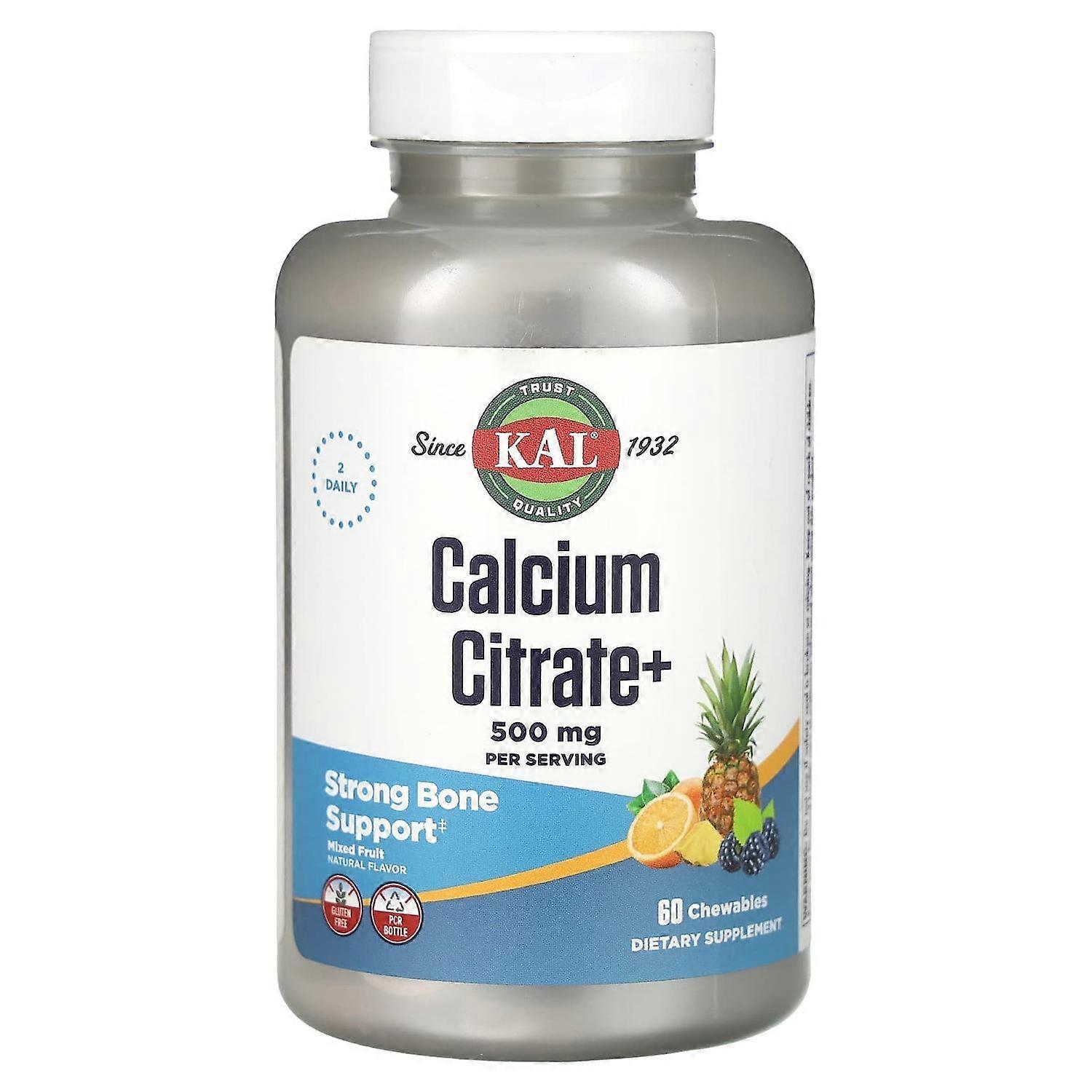 KAL, Calcium Citrate+, Mixed Fruit, 60 Chewables