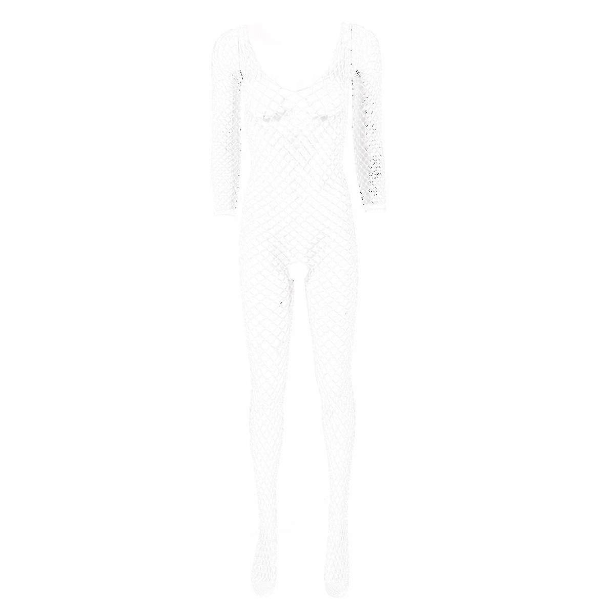 المرأة جوفاء خارج شبكة صيد السمك Bodysuit مثير الساخنة الملابس الداخلية طويلة الأكمام فتح المنشعب أصابع مغلقة تمتد كامل الجسم جورب جوارب طويلة