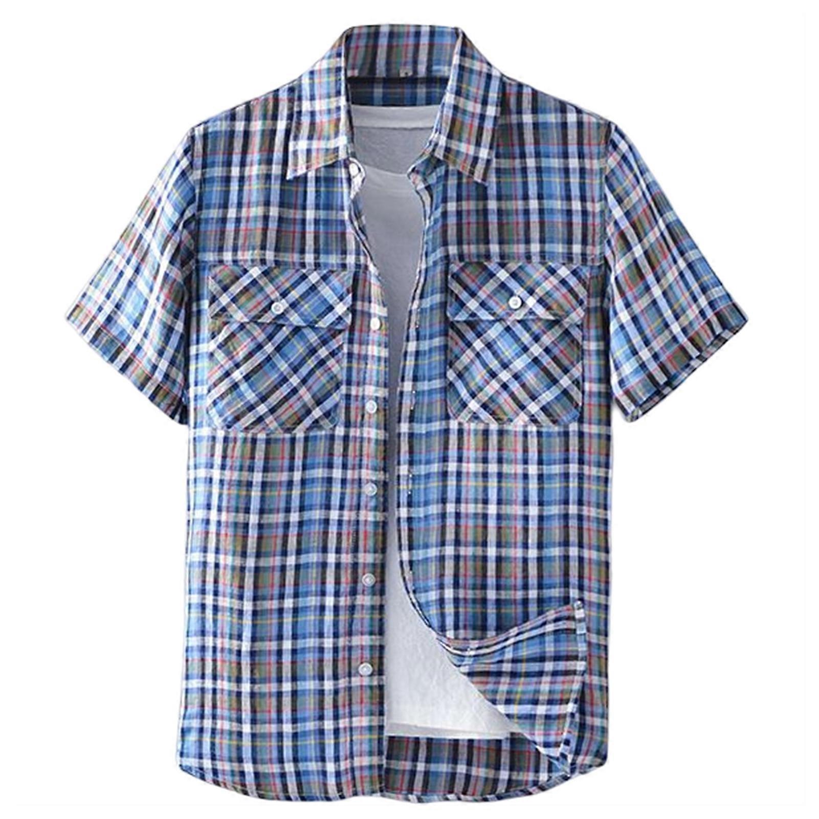 Men's Plaid Linen Short Sleeve Shirt